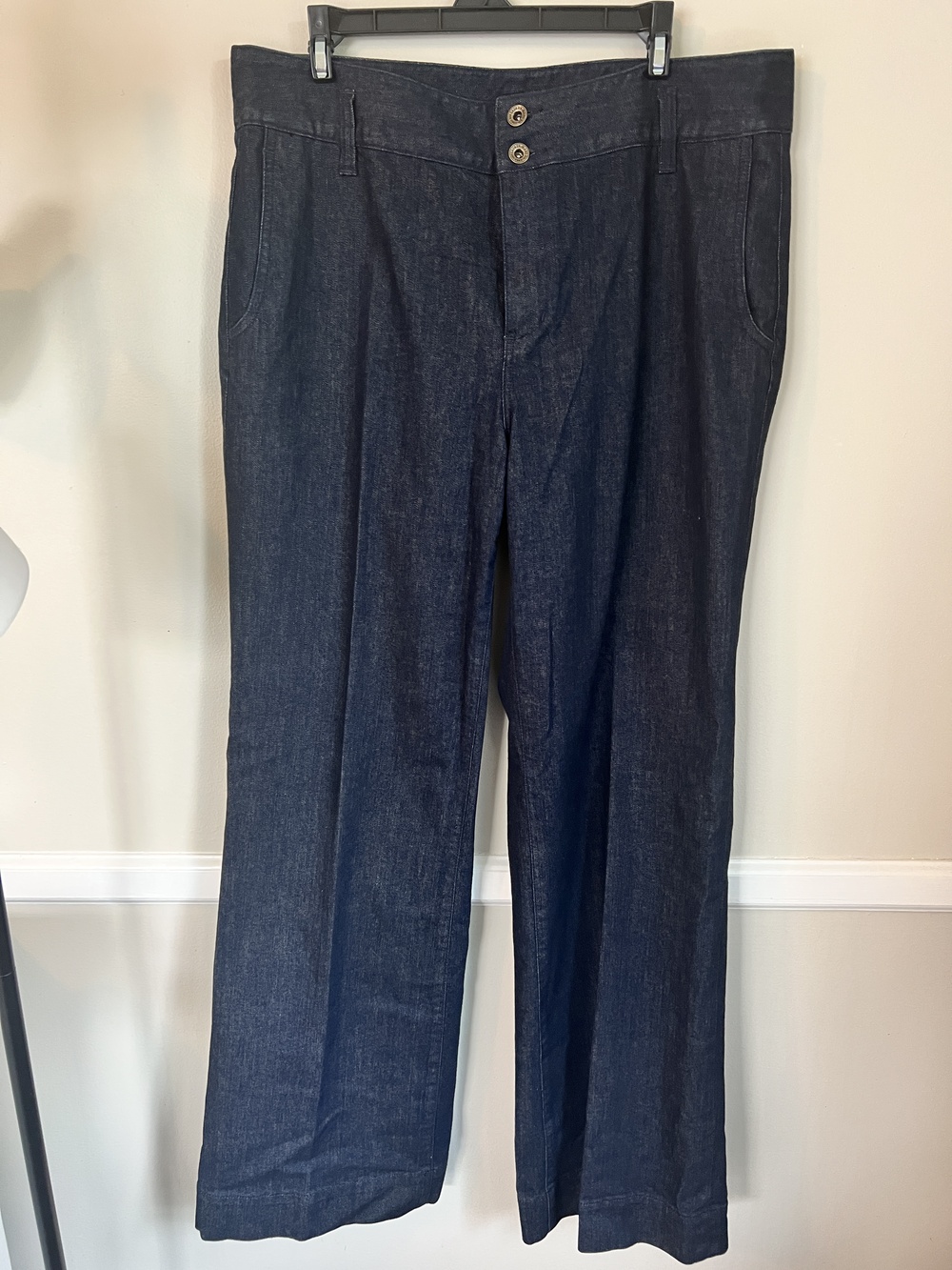Ralph Lauren Jeans Co Women's Dark Wash Wide Leg Denim Trouser Pants Size 14